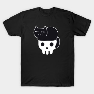 Skull with Black Cat Hair T-Shirt